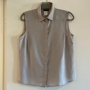 Giorgio Armani steel gray collared sleeveless silk top. Size 46
